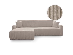 Canapé d'angle réversible convertible LOUNGITUDE APOLINE 4 places Velours taupe avec coffre de rangement