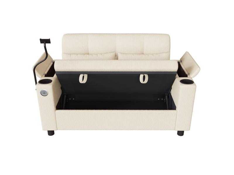 Canapé 2 places avec rangement, usb et type-c en velours côtelé beige - Conforama E