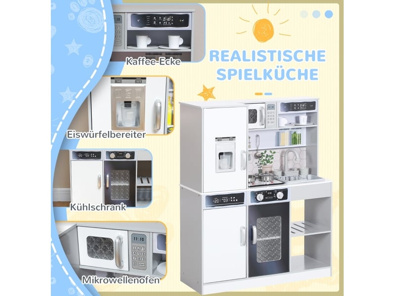  Cuisine enfant interactive 80 x 29,7 x 100,9 cm – blanche – eau, lumière, sons et accessoires de cuisine  - Conforama E