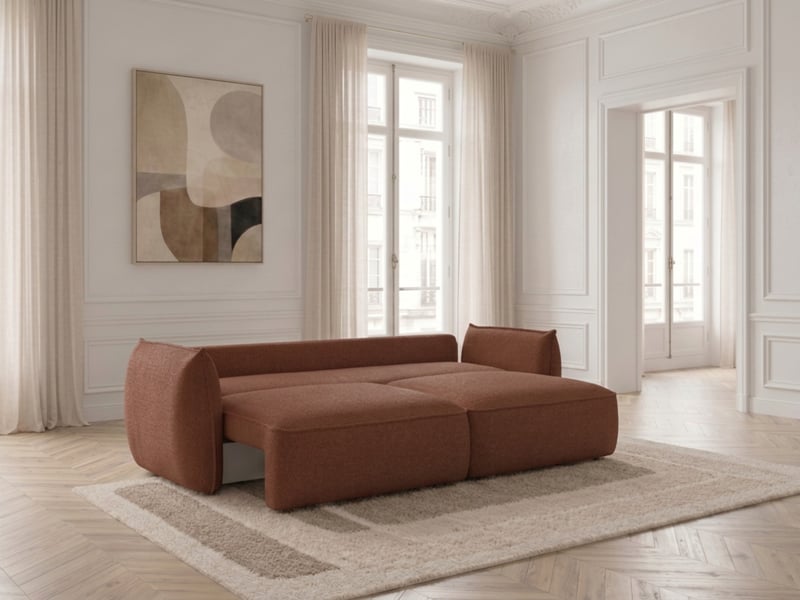 Bobochic canapé droit convertible 3 places esmee tissu chenille orange ESMEE - Conforama C