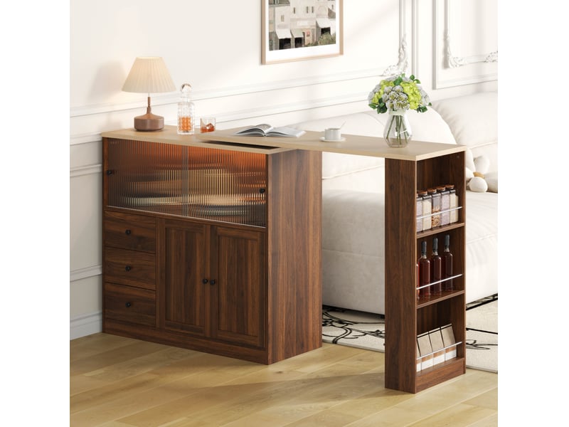  Îlot de cuisine extensible 172x40x96 cm en mdf naturel avec rangement et led  - Conforama E