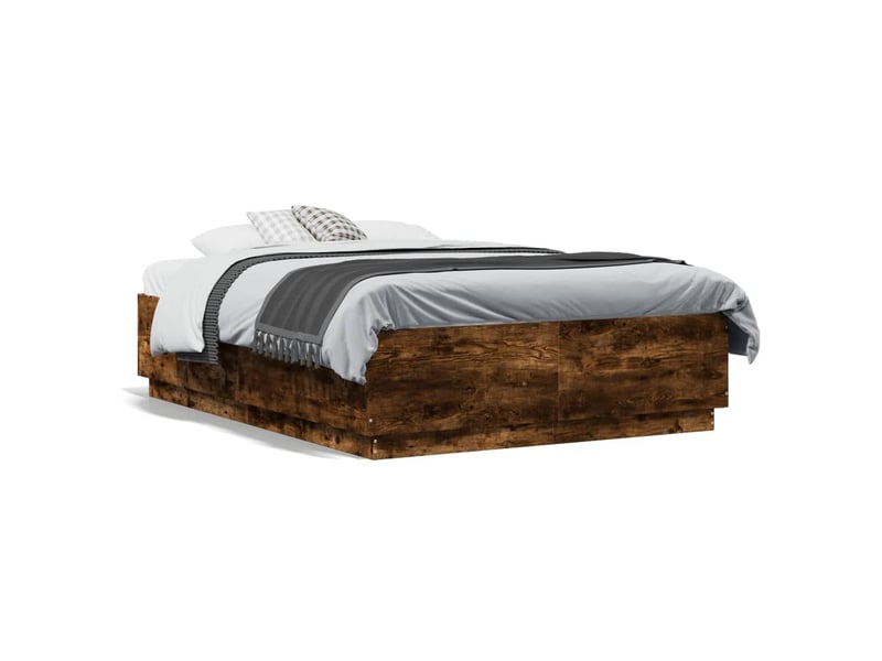 Lit double- lit adulte - cadre de lit avec led sans matelas chêne fumé 120x190 cm - Conforama D