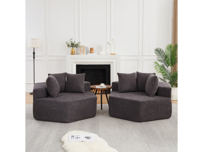  Fauteuil modulaire hexagonal en chenille, design moderne, assise polyvalente, configuration combinable, salon et chambre  - Conforama B