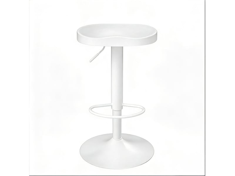  Tabouret de bar sans dossier pivotant réglable en hauteur avec repose-pieds, assise en bois et métal blanc  - Conforama A