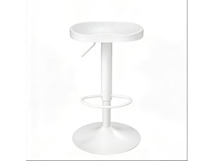 Tabouret de bar sans dossier pivotant réglable en hauteur avec repose-pieds, assise en bois et métal blanc