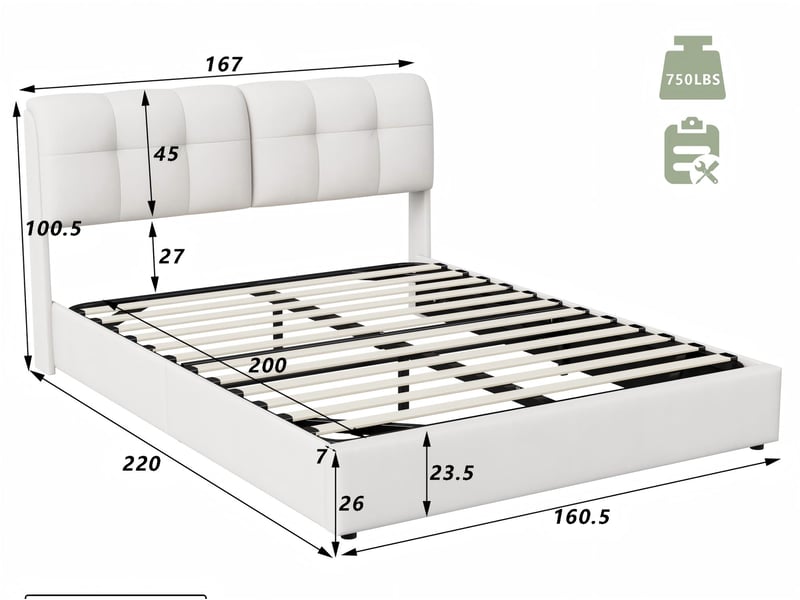  Lit coffre 140x190, double adulte noir avec tête de lit capitonnée – grand rangement sous le lit-sommier à lattes en bois  - Conforama C