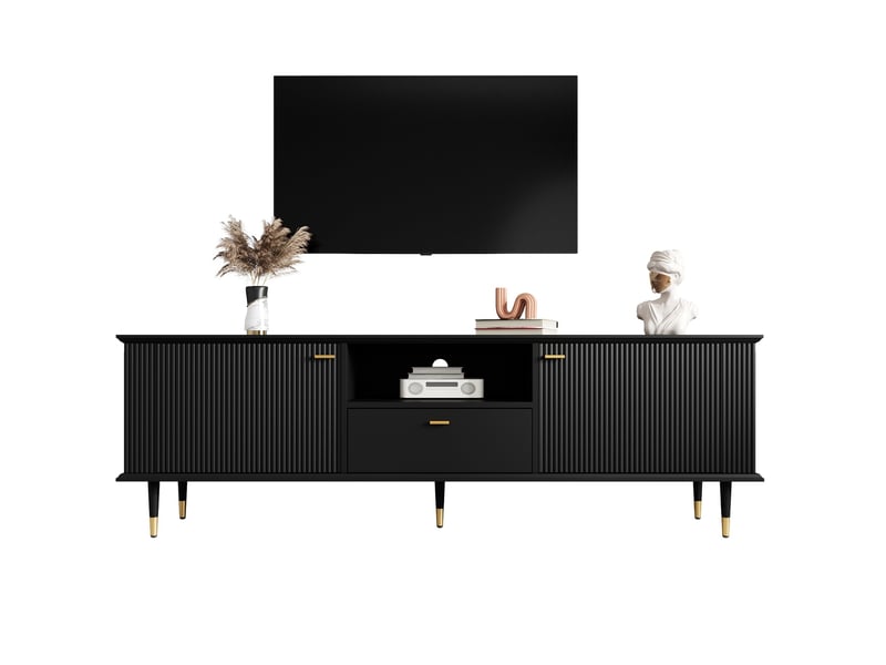  Meuble tv bas 170x36x54 cm avec 2 portes, 1 tiroir, armoire de rangement, style moderne, pour salon, bureau, mdf, noir  - Conforama A