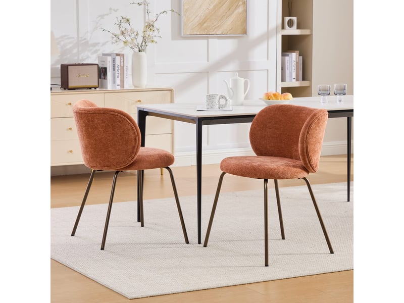  Lot de 2 chaises de salle à manger design contemporain 57 x 52 x 47 cm orange en tissu chenille rembourré dossier incurvé ergonomique pieds métal bronze pour salle à manger cuisine evarich - Conforama D
