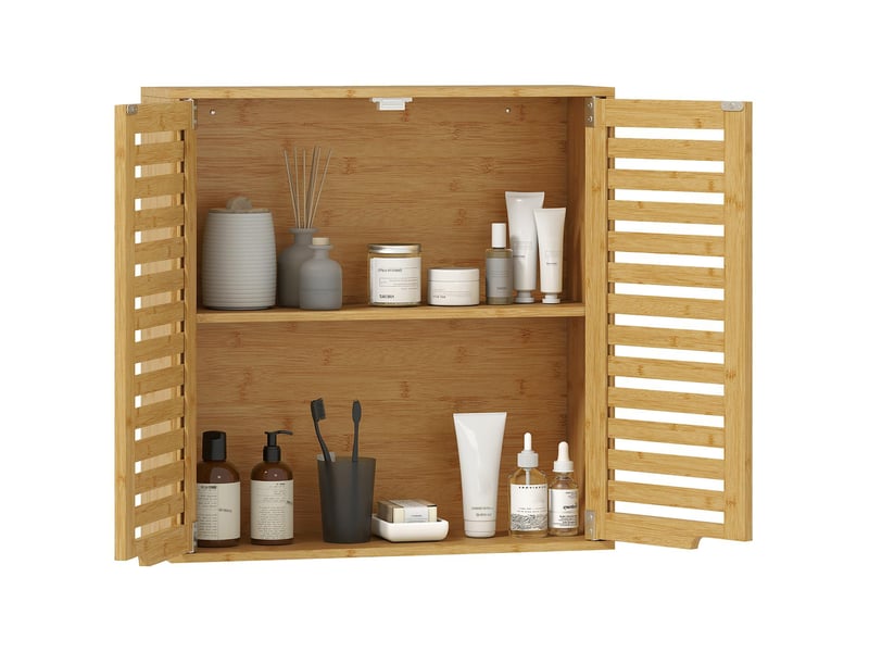  Armoire murale de salle de bain en bambou avec étagère réglable 60 x 20 x 60 cm  - Conforama A