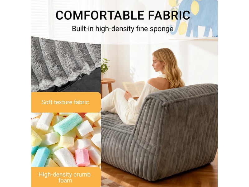  Chaise longue de sol modenvie modulable convertible 160 x 80 x 66 cm en flanelle gris clair  - Conforama E