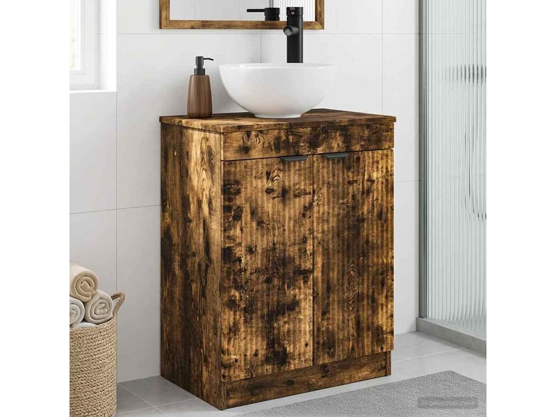  Meuble salle de bain avec évier, meuble de rangement chêne fumé 54x35x83 cm shl1884  - Conforama B