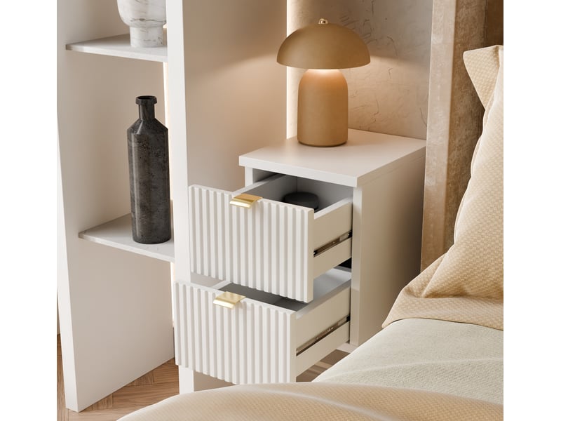  Table de chevet suspendue blanche – 25 cm, 2 tiroirs et façades cannelées  - Conforama C