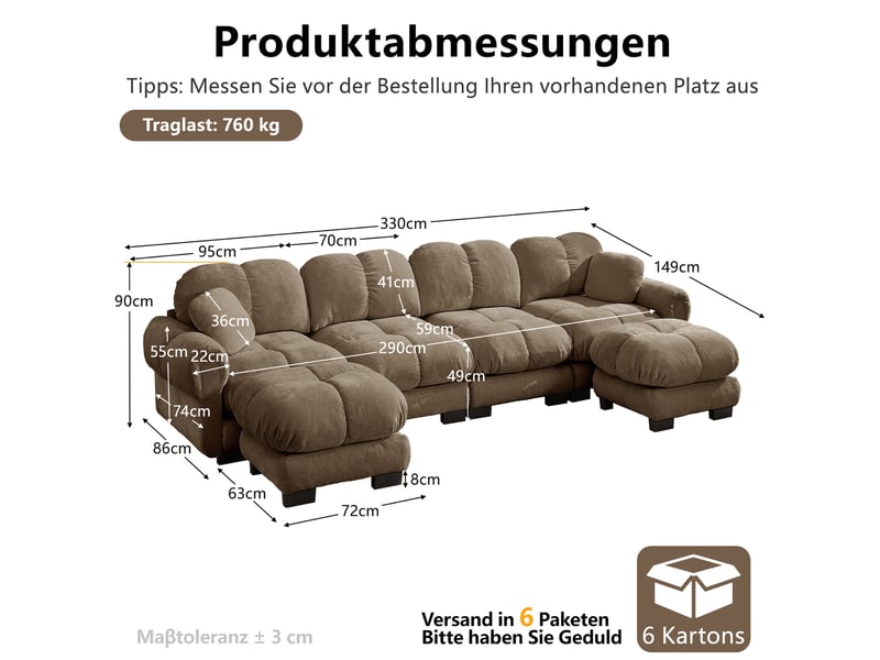 Canapé modulable en u modenvie 4 places en chenille marron avec 2 poufs mobiles 330 x 149 x 90 cm - Conforama C