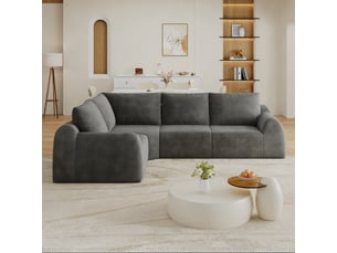 Canapé d'angle sans montage 4 places 267 x 200 cm - chenille gris foncé confort moelleux