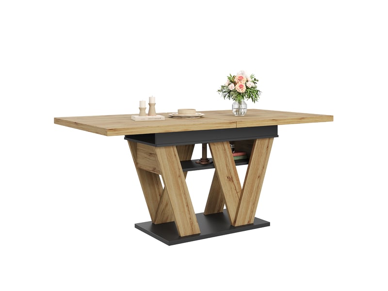 Table extensible 119-158,5x80x75 cm avec rangement intégré, plateau mdf et pieds en w, noir et naturel - Conforama A