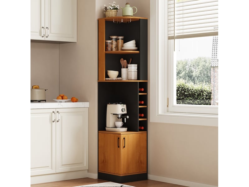  Buffet de cuisine d’angle 40x40x182 cm avec porte-verres et rangement noir  - Conforama W