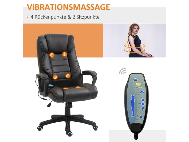  Fauteuil de bureau à massage vibrant 6 points en cuir contrecollé marron  - Conforama D