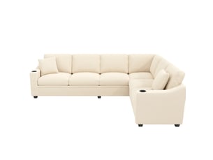 Canapé d’angle modulaire 277 x 215 x 85 cm, 6 places, usb type-c, 2 porte-gobelets, 2 coussins, velours côtelé beige