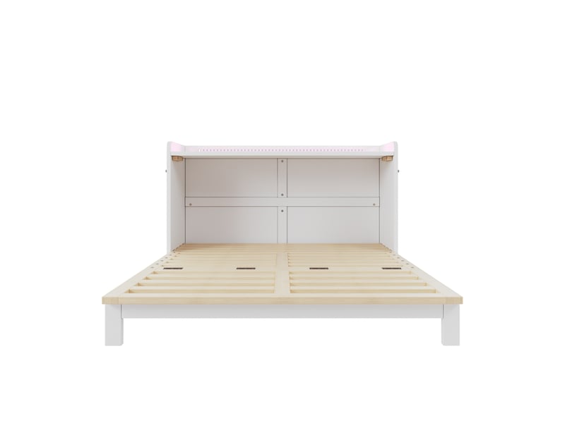 Lit escamotable blanc 140x200 cm, tiroirs, led, usb, prise et panneau brillant - Conforama A