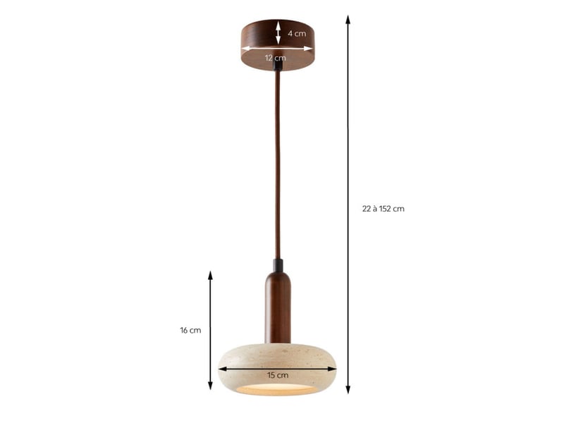  Suspension design cylindrique en travertin et bois effet noyer iris  - Conforama C