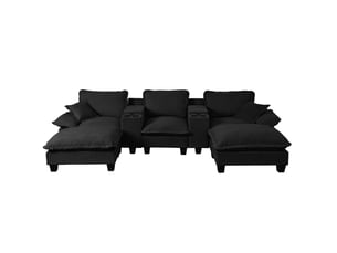 Canapé modulable en u modenvie 5 places en tissu chenille noir avec 2 ottomans, 2 coussins, usb, rangement et porte-gobelets, 323 x 155 x 90 cm