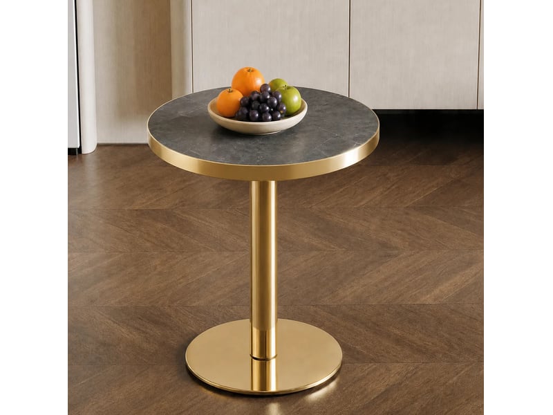  Table d'appoint ronde en mdf 60x60x74 cm gris et doré  - Conforama D