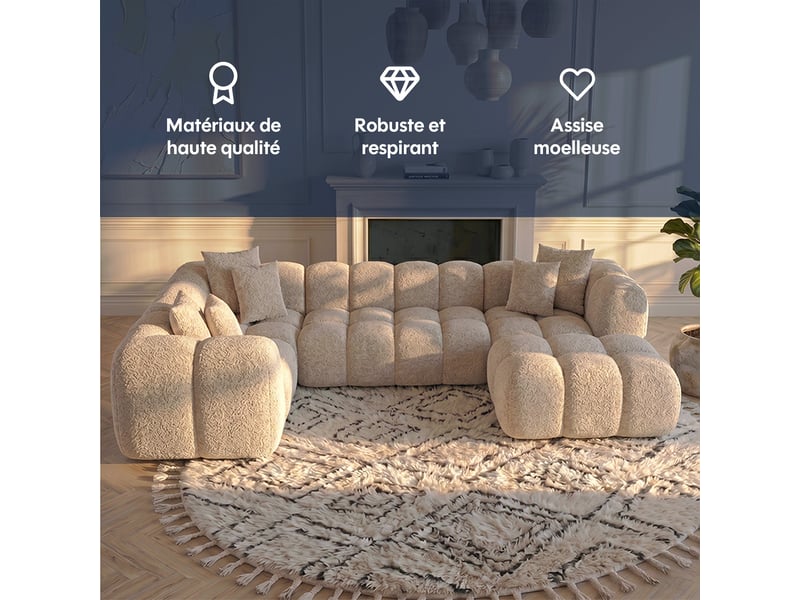 Canapé nuage en u convertible en bouclette beige - alba - morphea  - Conforama C