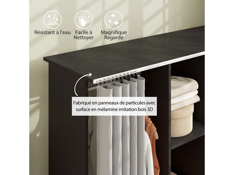 Armoire penderie meuble de rangement mobile 6 roulettes en bois noir 120l x 40l x 128h cm  - Conforama A