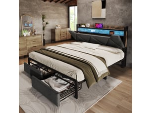 Lit avec rangement 160x200 cm PHOEBE CAT coloris gris