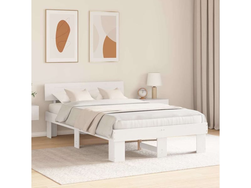  Lit double- lit adulte -  cadre de lit avec tête de lit blanc 135 x 190 cm pin massif  - Conforama B