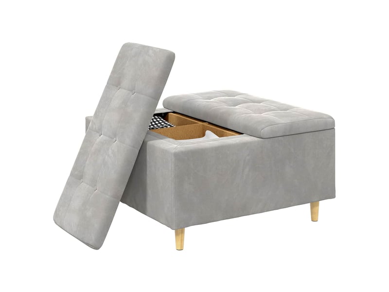  Ottoman, repose pied salon avec rangement gris clair 80x80x45 cm velours  - Conforama C
