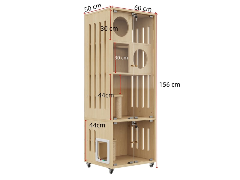  Meuble vitré mobile 60 x 50 x 156 cm, avec roulettes, trappe d’accès et serrure, finition naturelle  - Conforama C