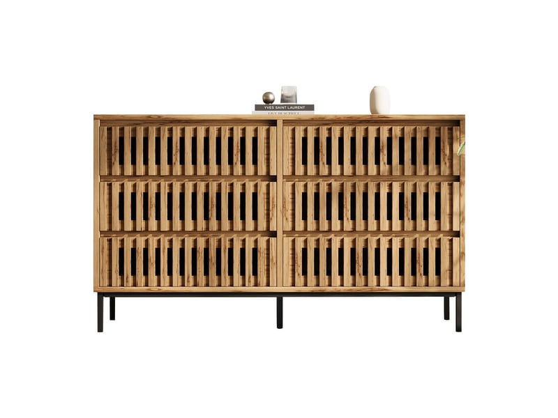 Buffet bas 6 tiroirs couleur bois clair 120 x 40 x 81 cm - Conforama A