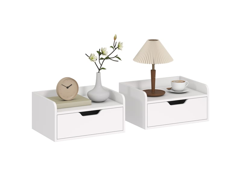  Lot de 2 tables de chevet murales tables de nuit suspendues tiroir plateau aspect bois dim. 40l x 30l x 19,5h cm  - Conforama A