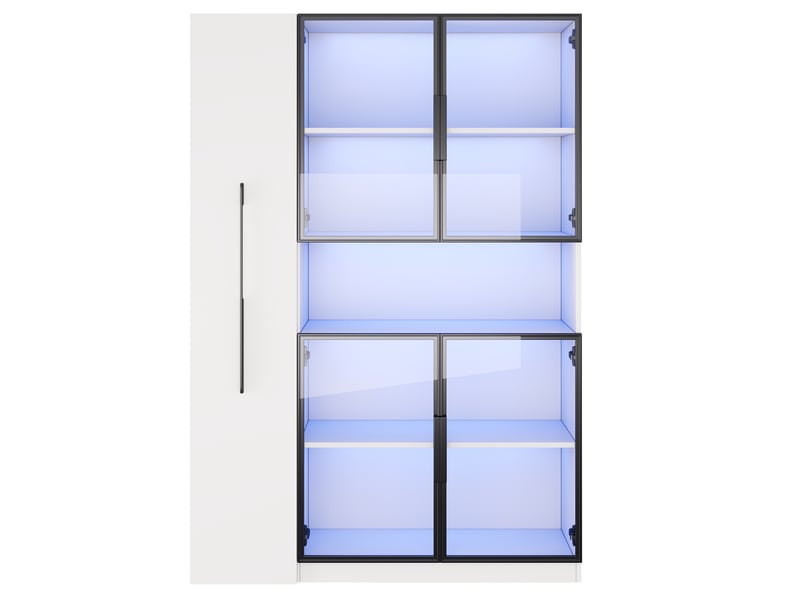 Vitrine en verre led blanche 110x35x160cm armoire vitrée avec tiroirs coulissants meuble mdf salon - Conforama W