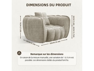 Lexzurn fauteuil fixe, pouf pour adulte,avec coussin,conception ergonomique,profondeur d'assise accrue 60 cm,adapté à de nombreux contextes,base antidérapante