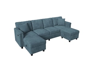 Canapé d'angle panoramique fixe <strong>MAISENTIEL</strong> <strong></strong> 4 places Tissu bleu