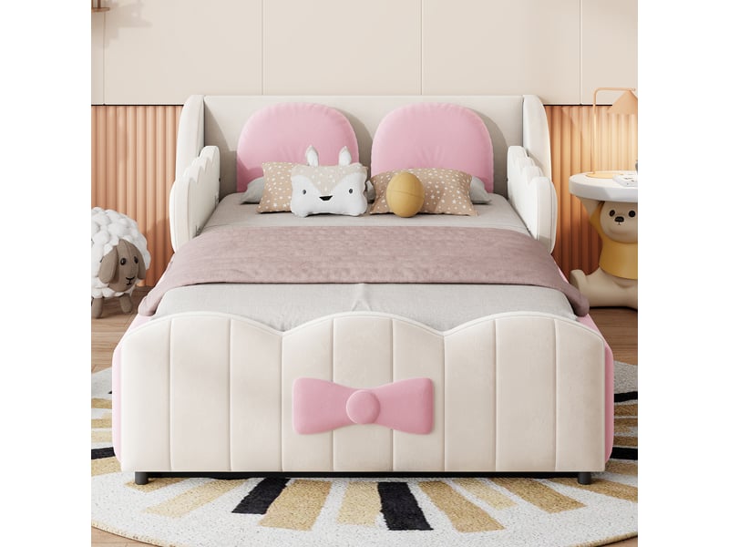  Lit coffre enfant simple 90×200 cm avec rangement hydraulique - okmyhome- velours beige, sans matelas  - Conforama C