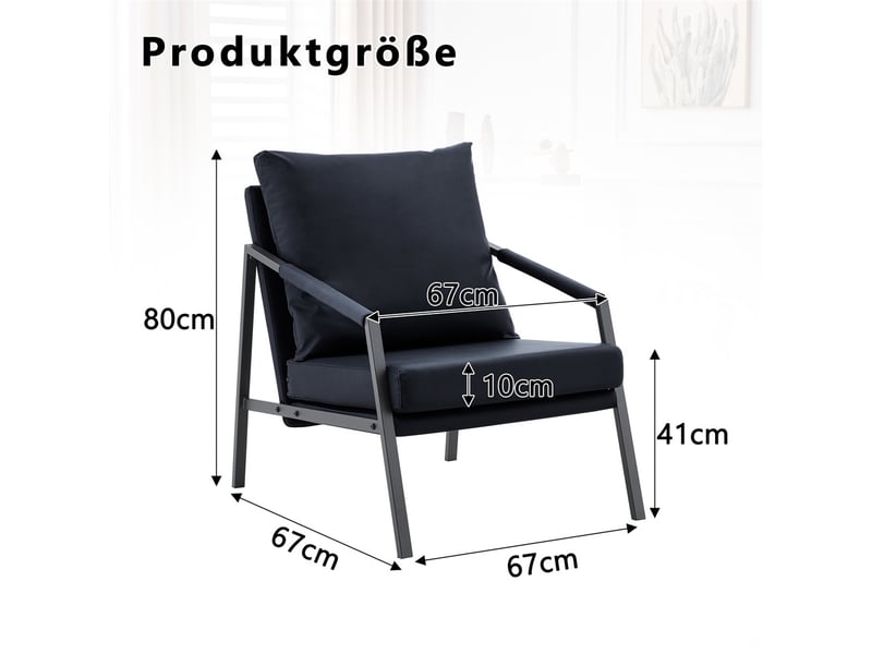  Fauteuil crapaud moderne en similicuir - 67x67x80cm - fauteuil lounge industriel avec cadre en métal noir - noir  - Conforama E