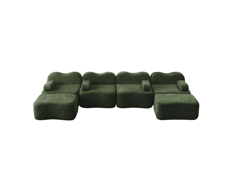 Canapé modulaire 4 places en u avec 2 poufs en velours vert - Conforama A