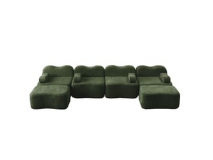 Canapé modulaire 4 places en u avec 2 poufs en velours vert