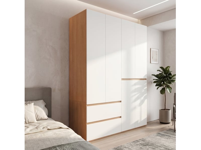  Armoire 180x50x200 cm à 6 portes avec 2 tringles et 5 tiroirs mdf et panneau de particules couleur blanc  - Conforama E