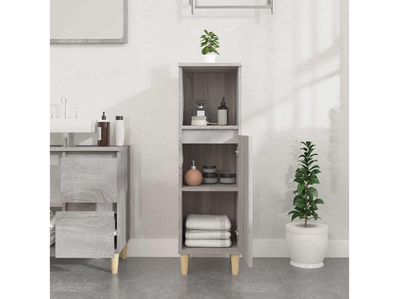  Meuble salle de bain rangement, commode sonoma gris 30x30x100 cm shl1282  - Conforama C