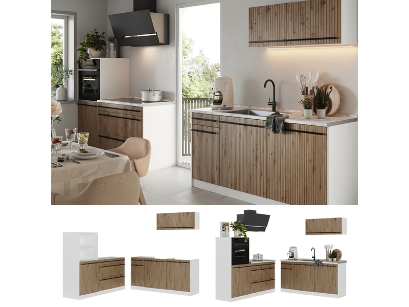  Vicco cuisine, chêne artisanblanc, 160cm plan de travail anthracite  - Conforama D