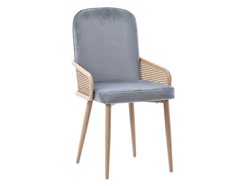  Lot de 6 chaises salle à manger 45x43x90 cm rotin naturel, velours, pieds métal effet bois, capacité 150 kg, gris  - Conforama D