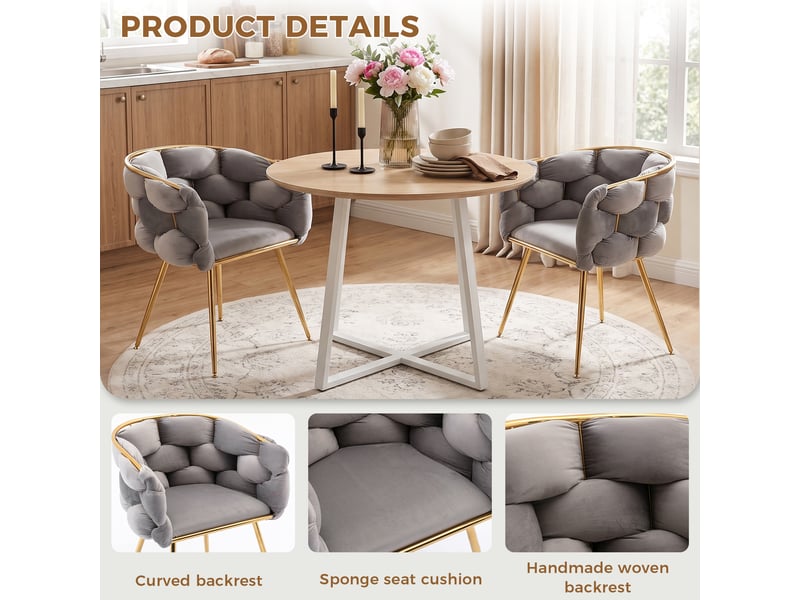  Fauteuil d’appoint,70x59x75 cm,avec accoudoirs et pieds dorés,velours,gris  - Conforama E