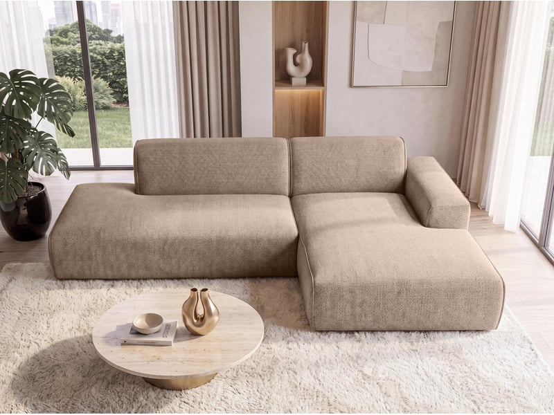Canapé d'angle moderne didim duo, 288 cm, couleur marron chaud, revętement en velours d Didim Duo - Conforama B