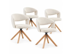 Lot de 2 chaises de salle à manger pivotantes en tissu structuré blanc crème et bois, 81,5 cm