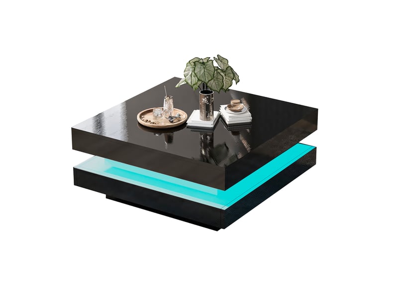  Table basse carrée noire led bluetooth 70x70x36 cm - style moderne  - Conforama A