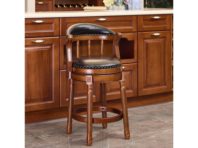  Tabouret de bar pivotant 360°,54,8x54,8x96 cm,avec dossier,cuir véritable,noir  - Conforama B